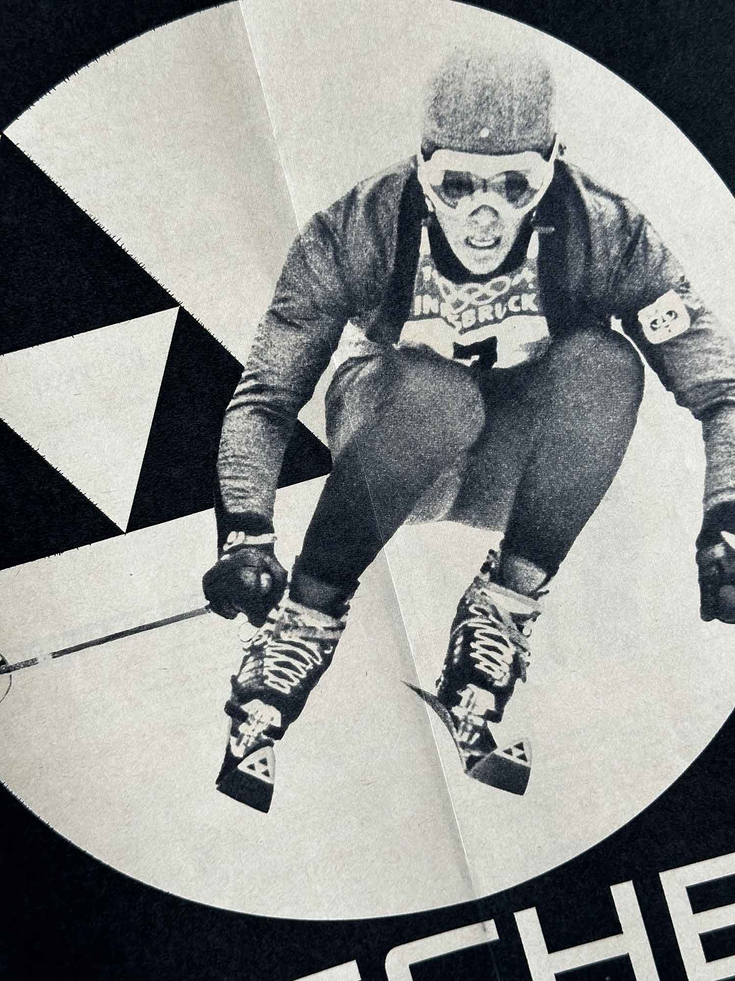 Détail affiche ski vintage Fischer 1965, magazine Ski Français — pièce unique collection Archives Haritz