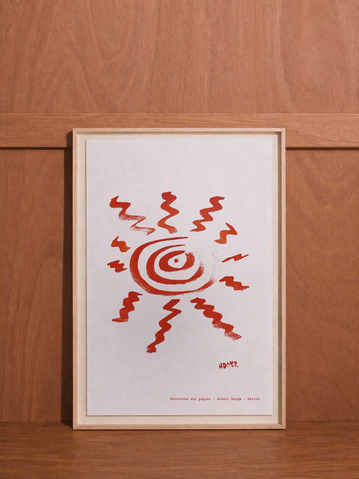 Affiche Soleil rouge de Haritz, reproduction de peinture sur papier signée Haritz.
