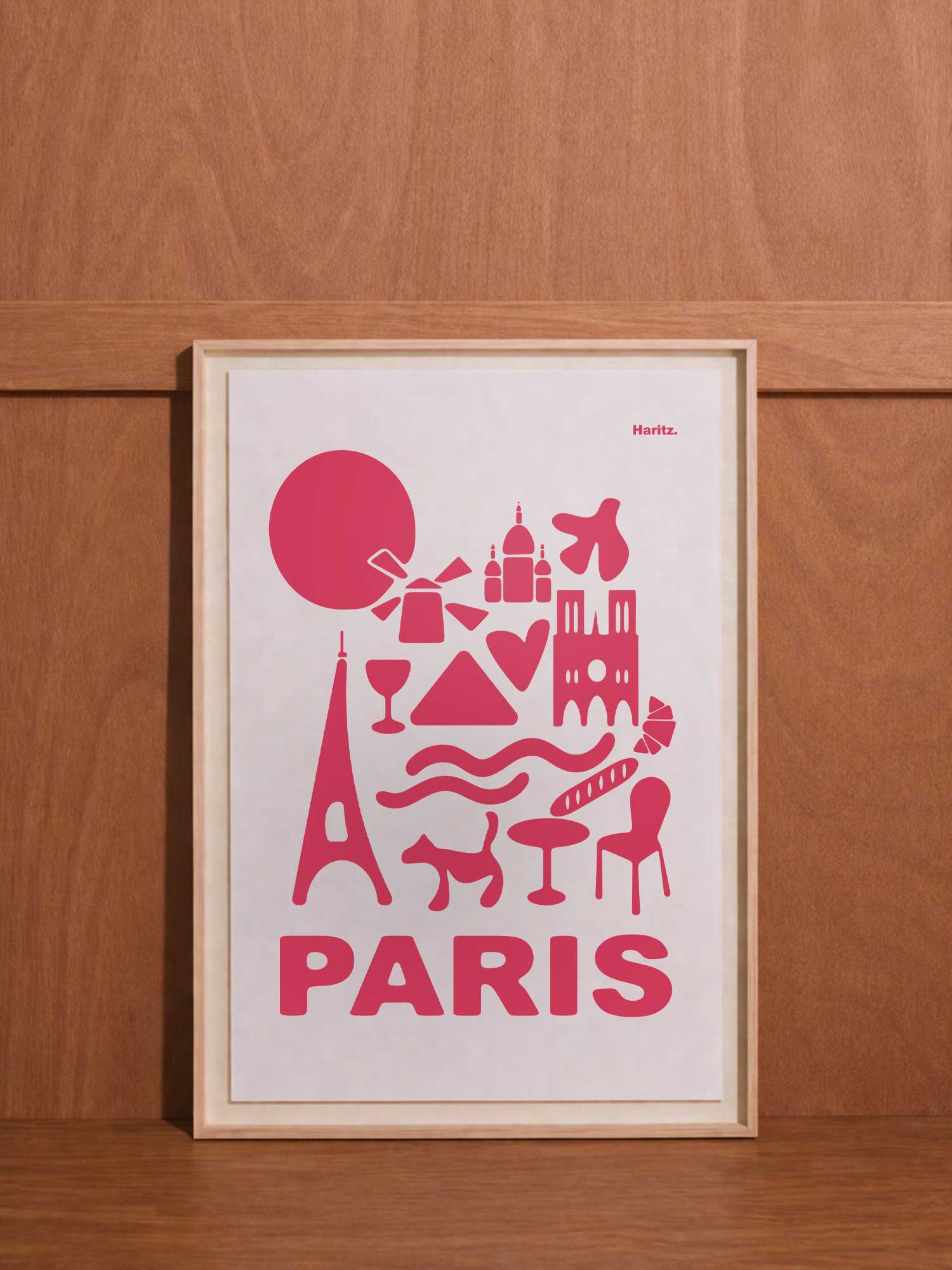 Affiche  Paris de Haritz encadrée, version rose et blanc