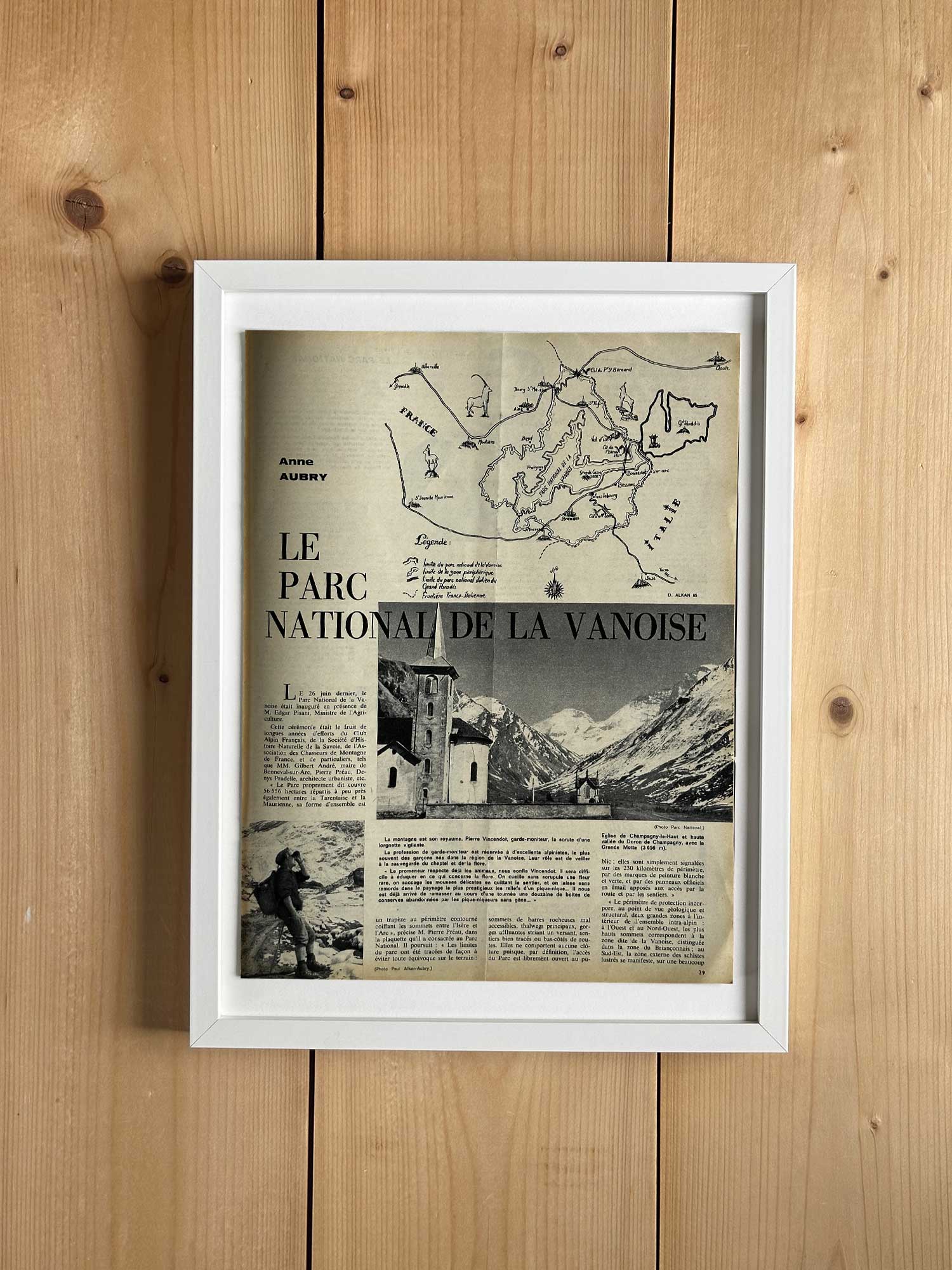 Page originale 1965 consacrée au Parc National de la Vanoise, carte illustrée, extraite du magazine Ski Français — collection Archives Haritz