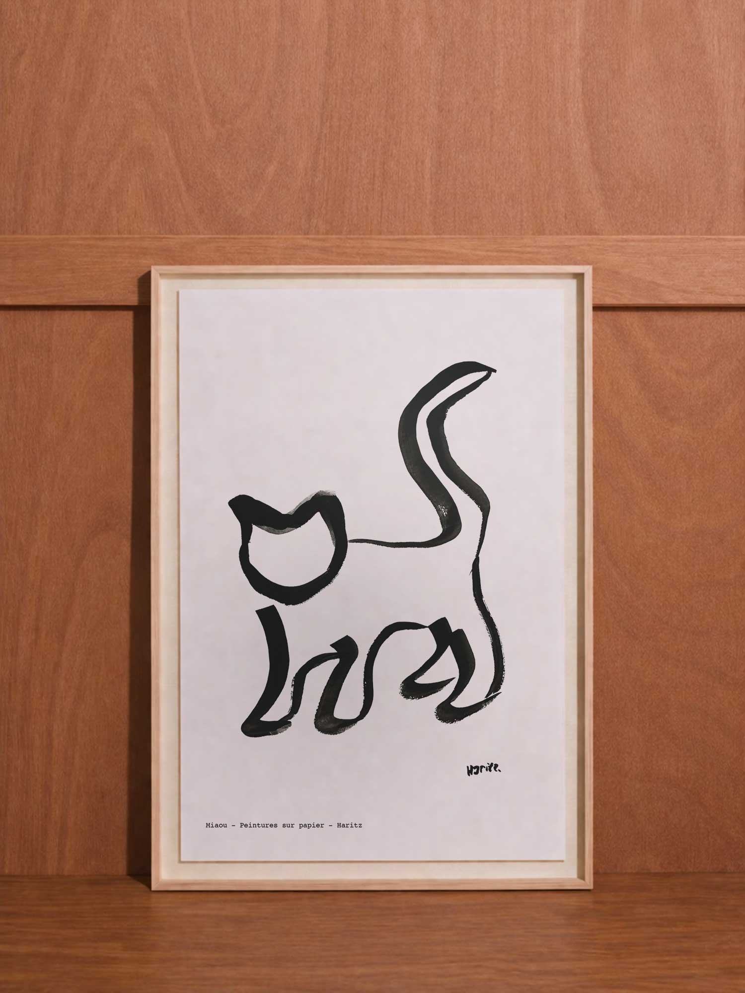 Affiche Miaou de Haritz, reproduction de peinture sur papier signée Haritz.